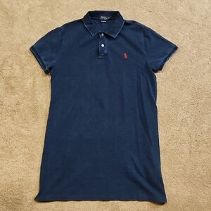 Polo by Ralph Lauren Navy Cotton Collared Dress with Red Emblem